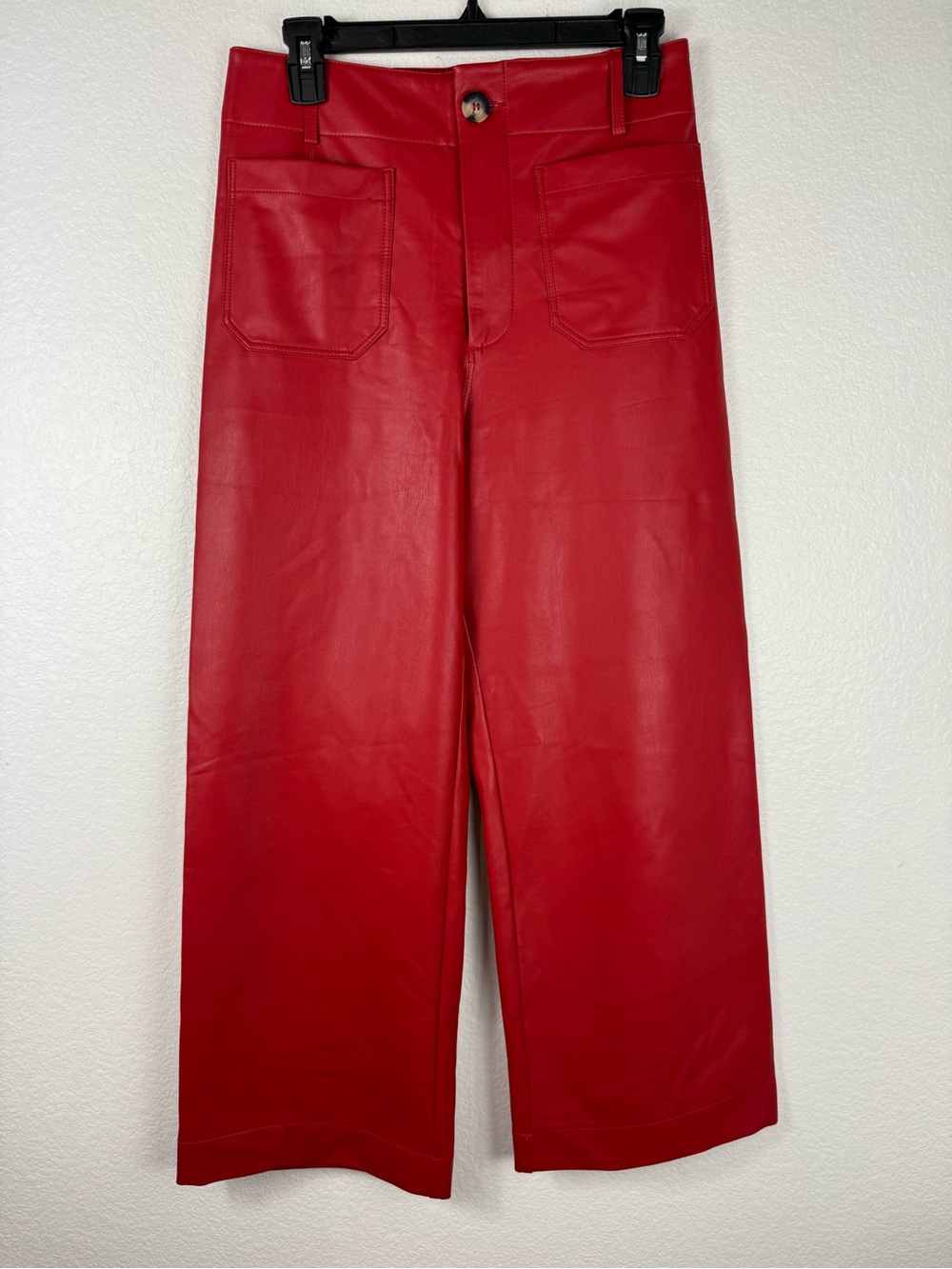 Anthropologie Maeve Red Wide-Leg Faux Leather Pants size 28